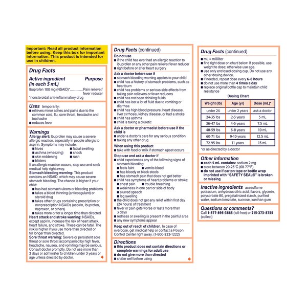 Children's Motrin Ibuprofen Pain Reliever/Fever Reducer, Dye-Free, 4 FL OZ