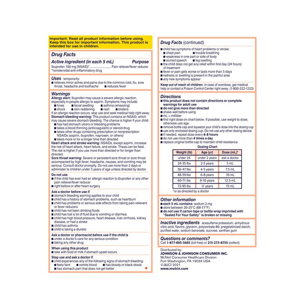 Children's Motrin Dye-Free Ibuprofen Oral Suspension, Berry, 8 FL OZ