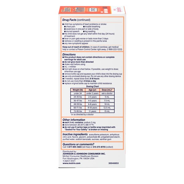 Children's Motrin Dye-Free Ibuprofen Oral Suspension, Berry, 8 FL OZ