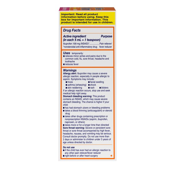 Children's Motrin Ibuprofen Pain Reliever/Fever Reducer, Dye-Free, 4 FL OZ
