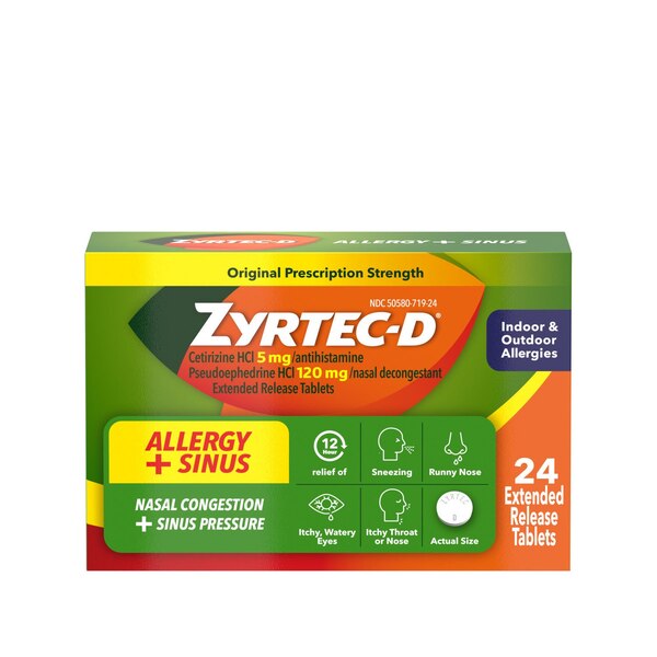 Zyrtec-D 12 Hour Allergy Medicine & Nasal Decongestant Tablets