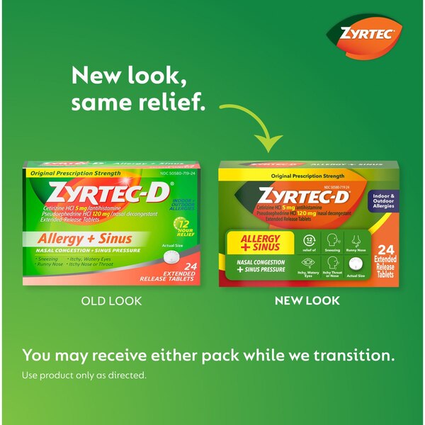 Zyrtec-D 12 Hour Allergy Medicine & Nasal Decongestant Tablets