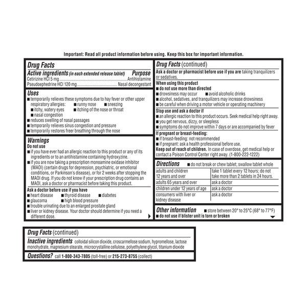 Zyrtec-D 12 Hour Allergy Medicine & Nasal Decongestant Tablets