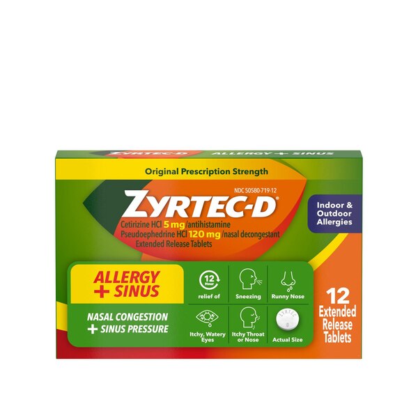 Zyrtec-D 12 Hour Allergy Medicine & Nasal Decongestant Tablets