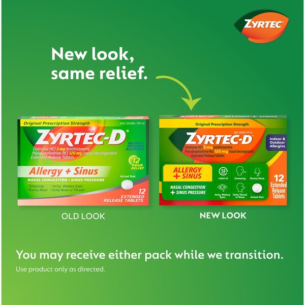 Zyrtec-D 12 Hour Allergy Medicine & Nasal Decongestant Tablets