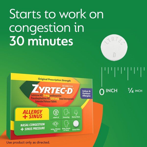 Zyrtec-D 12 Hour Allergy Medicine & Nasal Decongestant Tablets