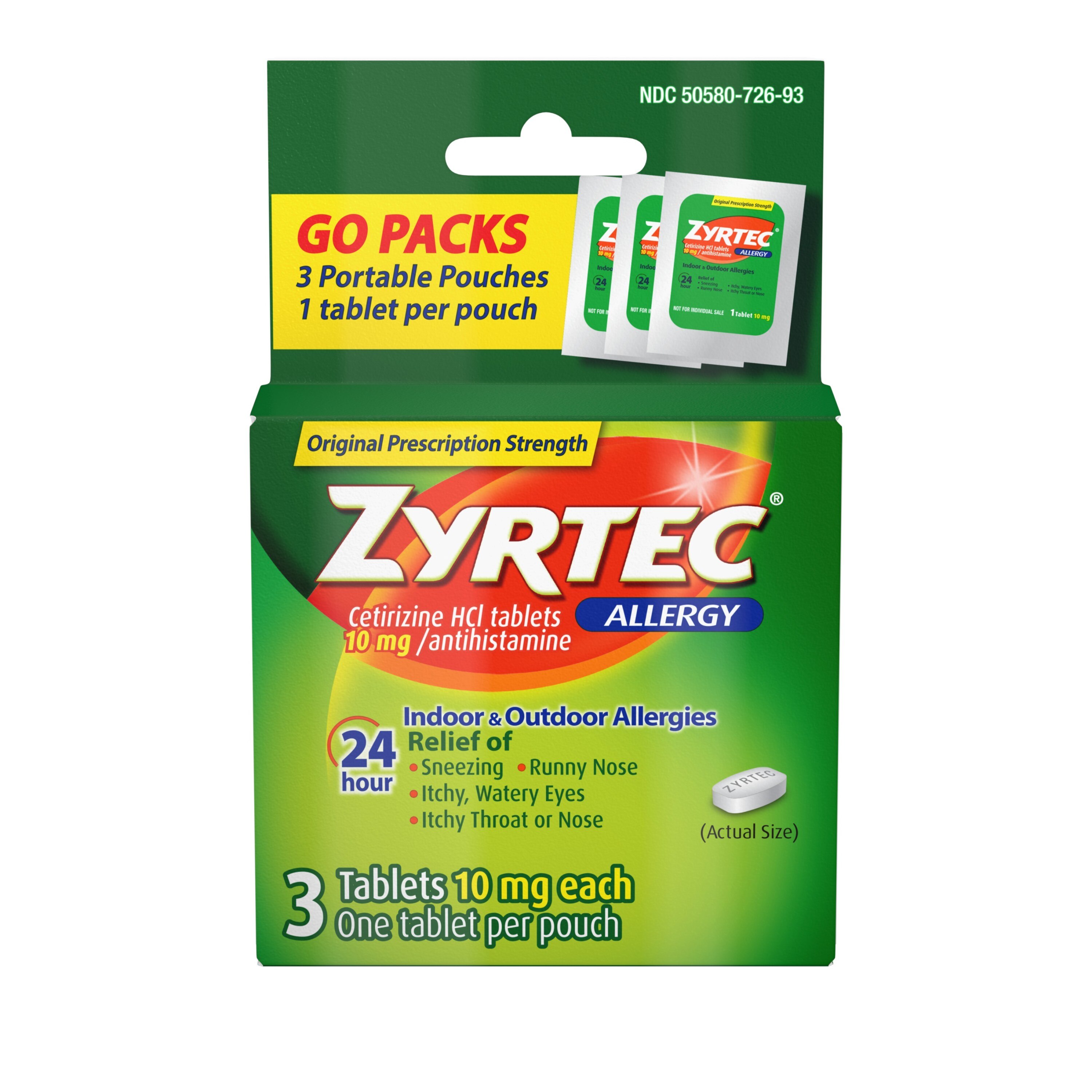 Zyrtec 24 Hour - Antialérgico en tabletas con Cetirizine HCl, tamaño de viaje, 3 u.