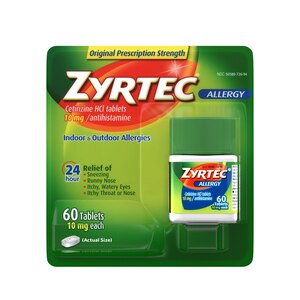 Zyrtec 24HR Allergy Relief Tablets, 10mg Cetirizine HCl, 90 Count, 60 Count, 30 Count, 14 Count