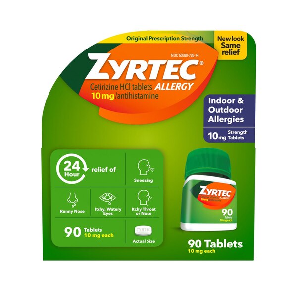Zyrtec 24HR Allergy Relief Tablets, 10mg Cetirizine HCl