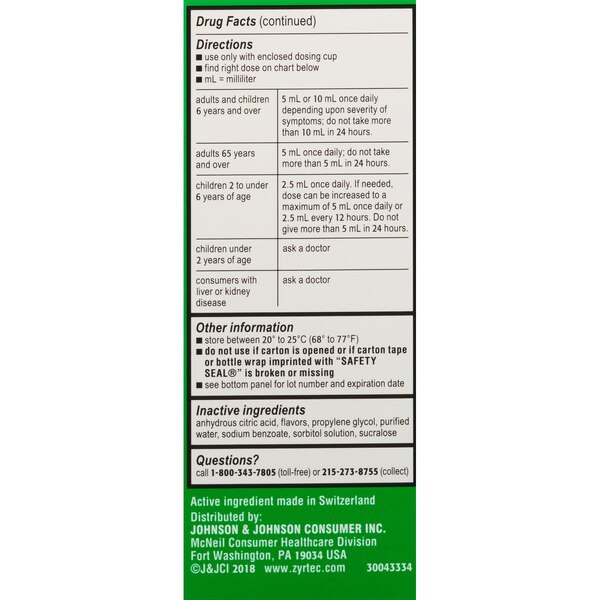 Zyrtec 24 Hr - Jarabe pediátrico para el alivio de la alergia, sabor Grape, 4 oz líq.