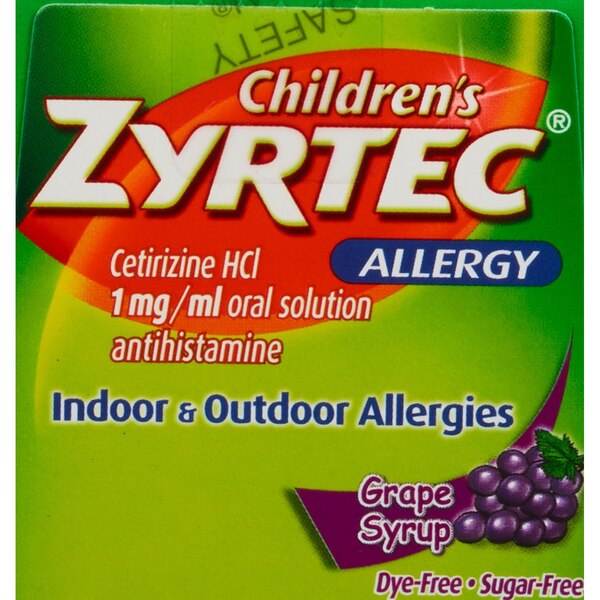 Zyrtec 24 Hr - Jarabe pediátrico para el alivio de la alergia, sabor Grape, 4 oz líq.