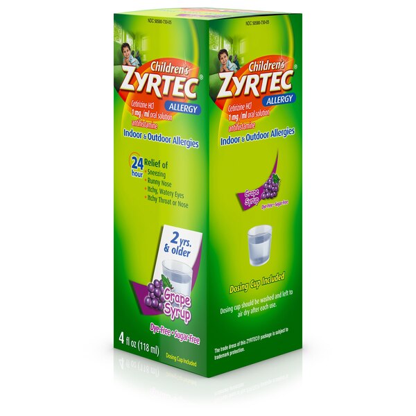 Zyrtec 24 Hr - Jarabe pediátrico para el alivio de la alergia, sabor Grape, 4 oz líq.