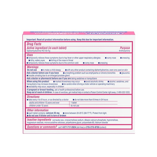 Benadryl Extra Strength Allergy Releif, 50mg Diphenhydramine HCl, 24 CT