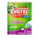 Zyrtec Children's 24HR Dye-Free Allergy Relief Chewable Tablets, 2.5mg Cetirizine HCl, Grape, 24 CT, thumbnail image