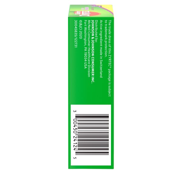 Zyrtec Children's 24HR Dye-Free Allergy Relief Chewable Tablets, 10mg Cetirizine HCl, Grape, 24 CT