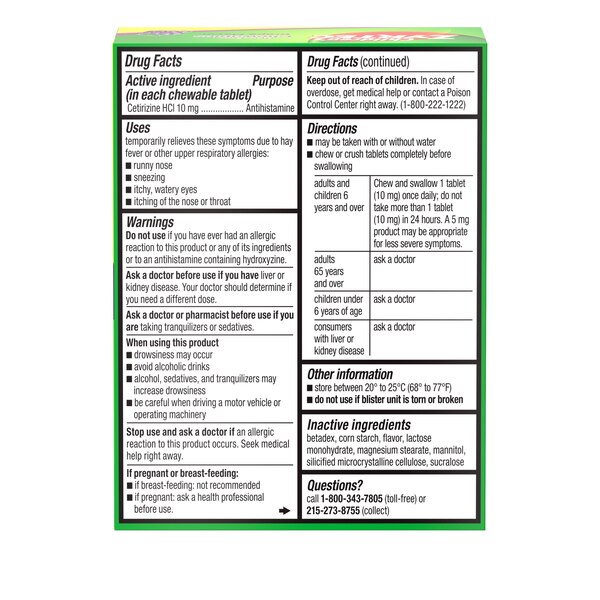 Zyrtec Children's 24HR Dye-Free Allergy Relief Chewable Tablets, 10mg Cetirizine HCl, Grape, 24 CT