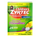 Zyrtec Children's 24HR Dye-Free Allergy Relief Chewable Tablets, 10mg Cetirizine HCl, Grape, 24 CT, thumbnail image