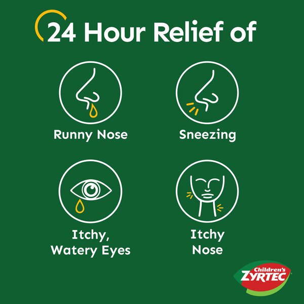 Zyrtec Children's 24HR Dye-Free Allergy Relief Chewable Tablets, 10mg Cetirizine HCl, Grape, 24 CT