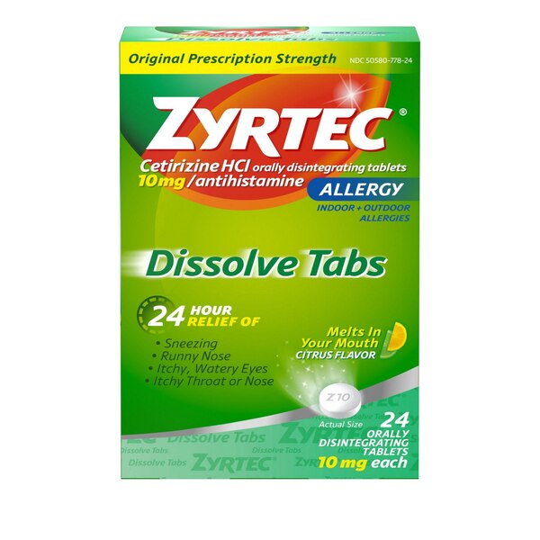 Zyrtec 24HR Allergy Relief Dissolve Tabs, 10mg Cetirizine HCL, Citrus, 24 CT
