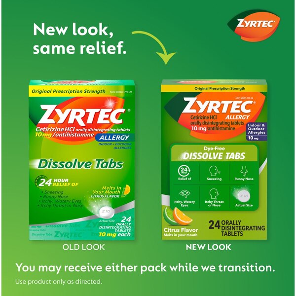 Zyrtec 24HR Allergy Relief Dissolve Tabs, 10mg Cetirizine HCL, Citrus, 24 CT