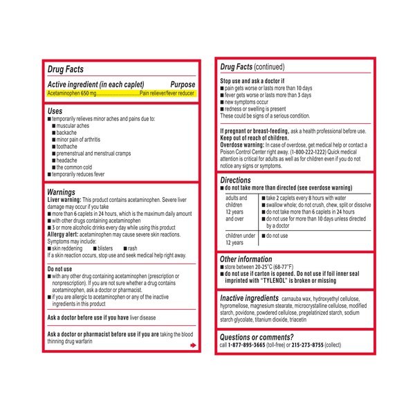 Tylenol 8 Hour Muscle Aches & Pain Acetaminophen Tablets