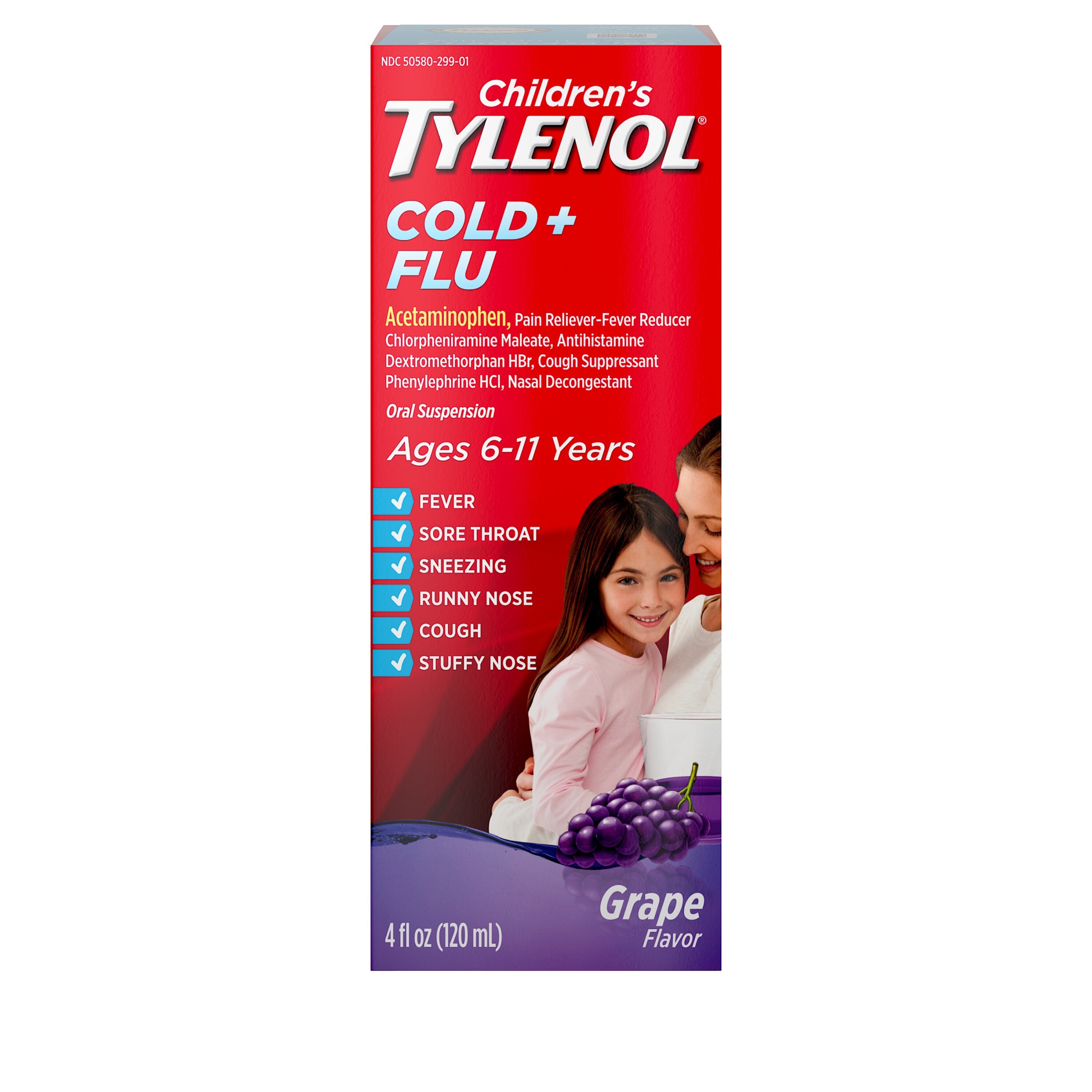 Children's Tylenol - Suspensión oral líquida para el resfriado y la gripe, para niños de 6 a 11 años, Grape, 4 oz líquidas