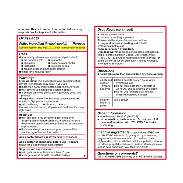 Tylenol Extra Strength Easy to Swallow Caplets, 200 CT