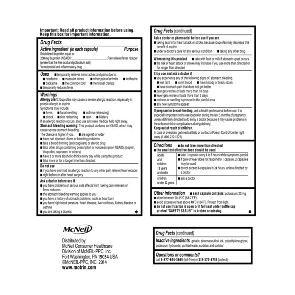 Motrin IB Liquid Gels 200 MG Ibuprofen Capsules
