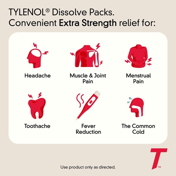 Tylenol Extra Strength Acetaminophen Dissolve Packs, Berry