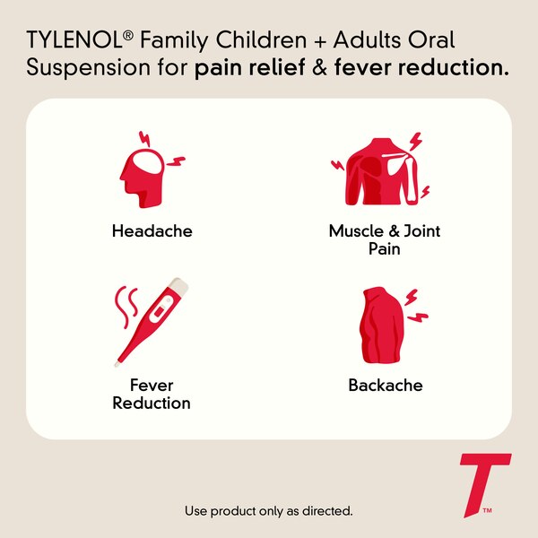 Tylenol Dye-Free Child & Adult Oral Suspension, Cherry, 8 FL OZ