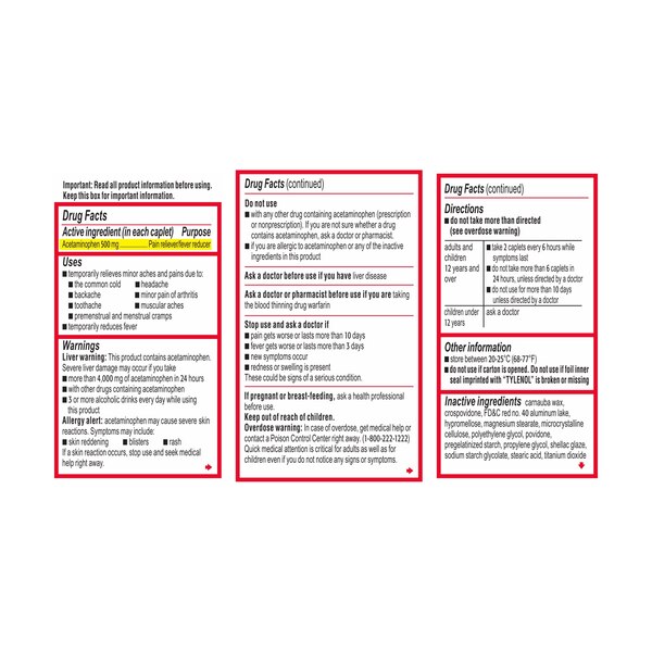 Tylenol Extra Strength Acetaminophen 500 MG Caplets