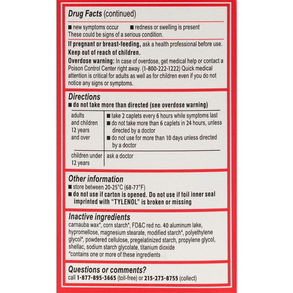 Tylenol Extra Strength Acetaminophen 500 MG Caplets