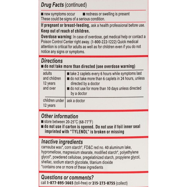Tylenol Extra Strength Acetaminophen 500 MG Caplets
