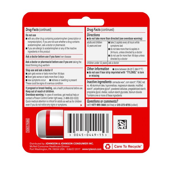 Tylenol Extra Strength Caplets with 500 mg Acetaminophen