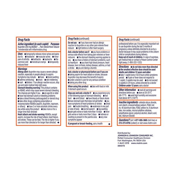 Motrin IB Ibuprofen 200 MG Tablets