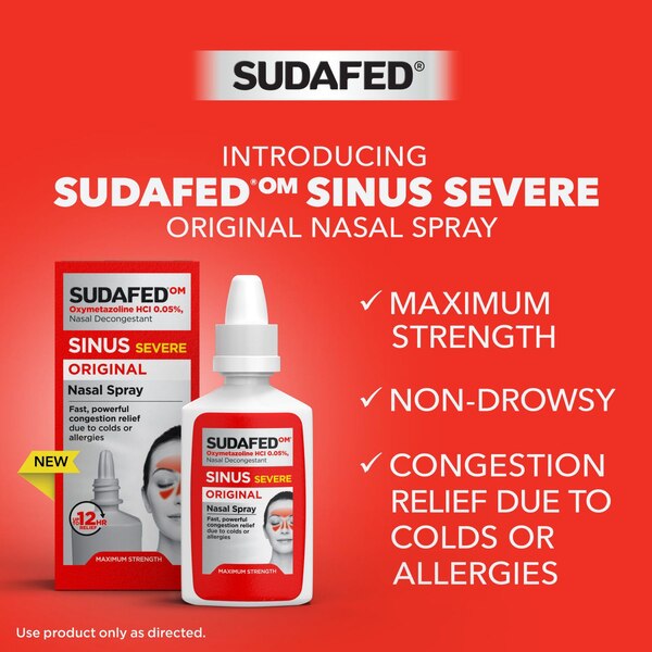 Sudafed Oxymetazoline HCl Nasal Decongestant Sinus Severe Original Nasal Spray, 1 OZ