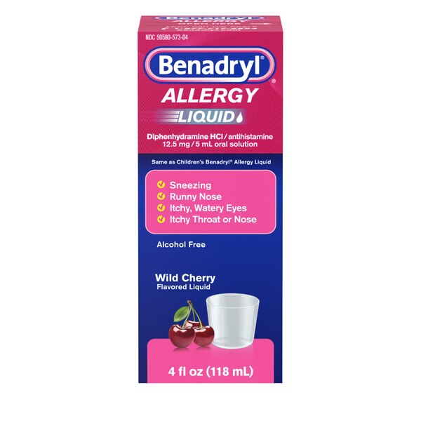 Benadryl Liquid Allergy Relief, Wild Cherry, 4 FL OZ