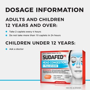 Sudafed PE Head Congestion + Flu Severe Tablets for Adults, 24 CT