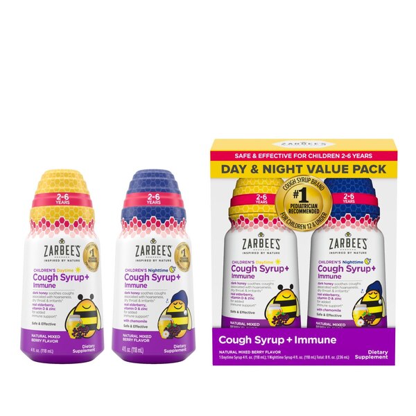 Zarbee's Children's Day + Nighttime Cough Syrup + Immune Support Combo Pack, 2 4 OZ bottles
