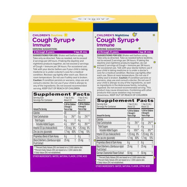 Zarbee's Children's Day + Nighttime Cough Syrup + Immune Support Combo Pack, 2 4 OZ bottles