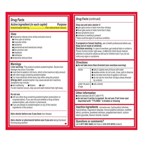 Tylenol 8 Hour Arthritis & Joint Pain Acetaminophen Tablets, 225 CT
