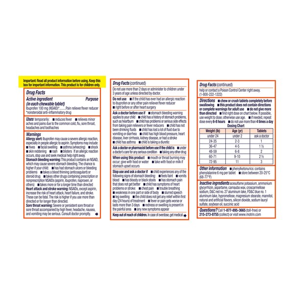 Children's Motrin Ibuprofen Chewable Tablets, Grape, 24 CT