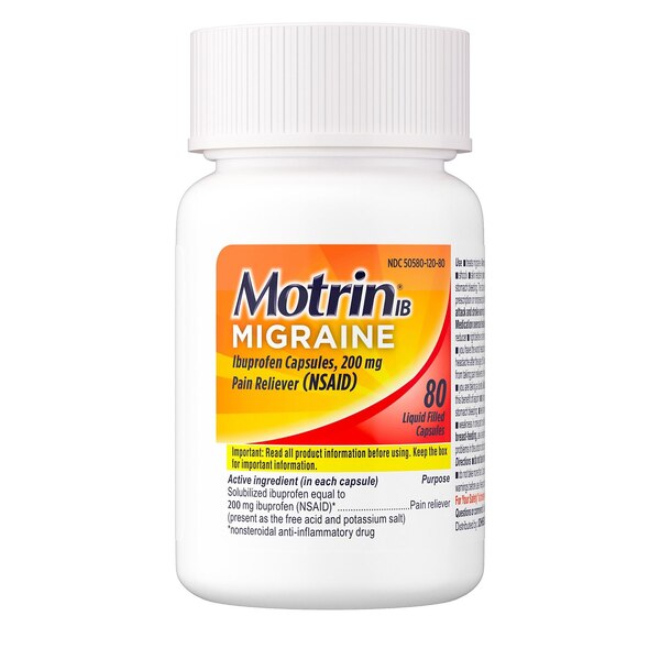 Motrin IB Migraine Relief 200 MG Ibuprofen Liquid Gel Caps