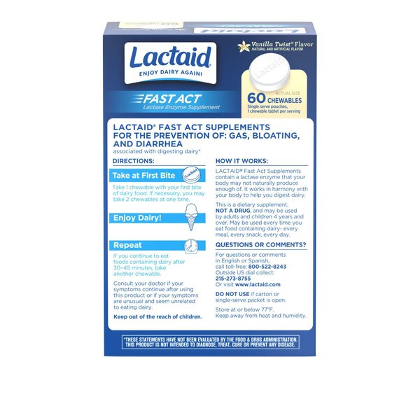 Lactaid Fast Act Lactose Enzyme Supplement Chewables