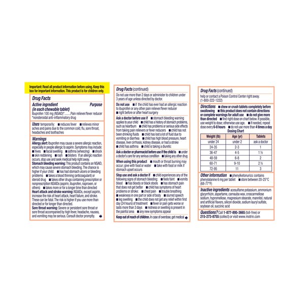 Children's Motrin Ibuprofen Chewable Tablets, Grape, 24 CT