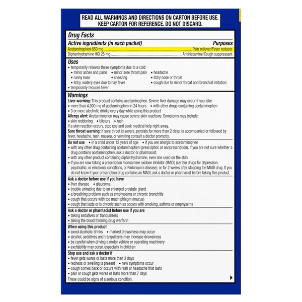 Theraflu Nighttime Severe Cold Relief Powder, Honey Lemon, 6 CT