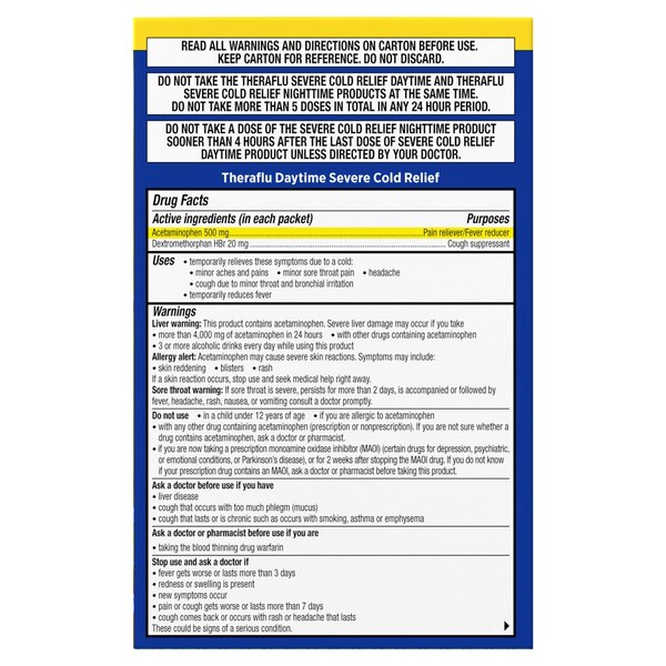 Theraflu Daytime + Nighttime Severe Cold Relief Combo Powder Packs, Honey Lemon, 12 CT