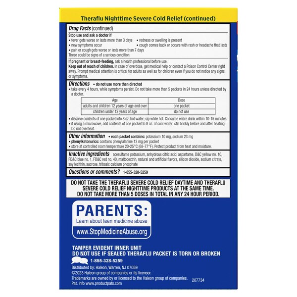 Theraflu Daytime + Nighttime Severe Cold Relief Combo Powder Packs, Honey Lemon, 12 CT