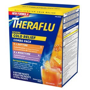 Theraflu Daytime + Nighttime Severe Cold Relief Combo Powder Packs, Honey Lemon, 12 CT