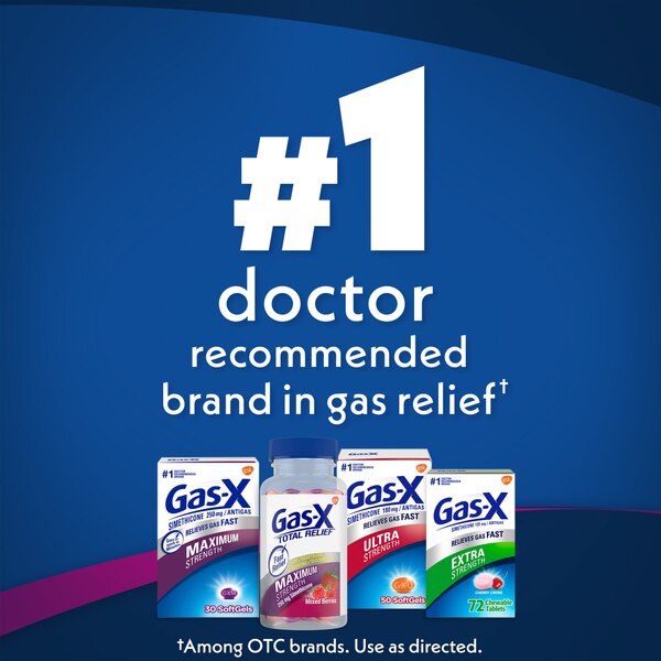 Gas-X Total Relief Maximum Strength Chewable Tablets , Mixed Berries, 30 CT